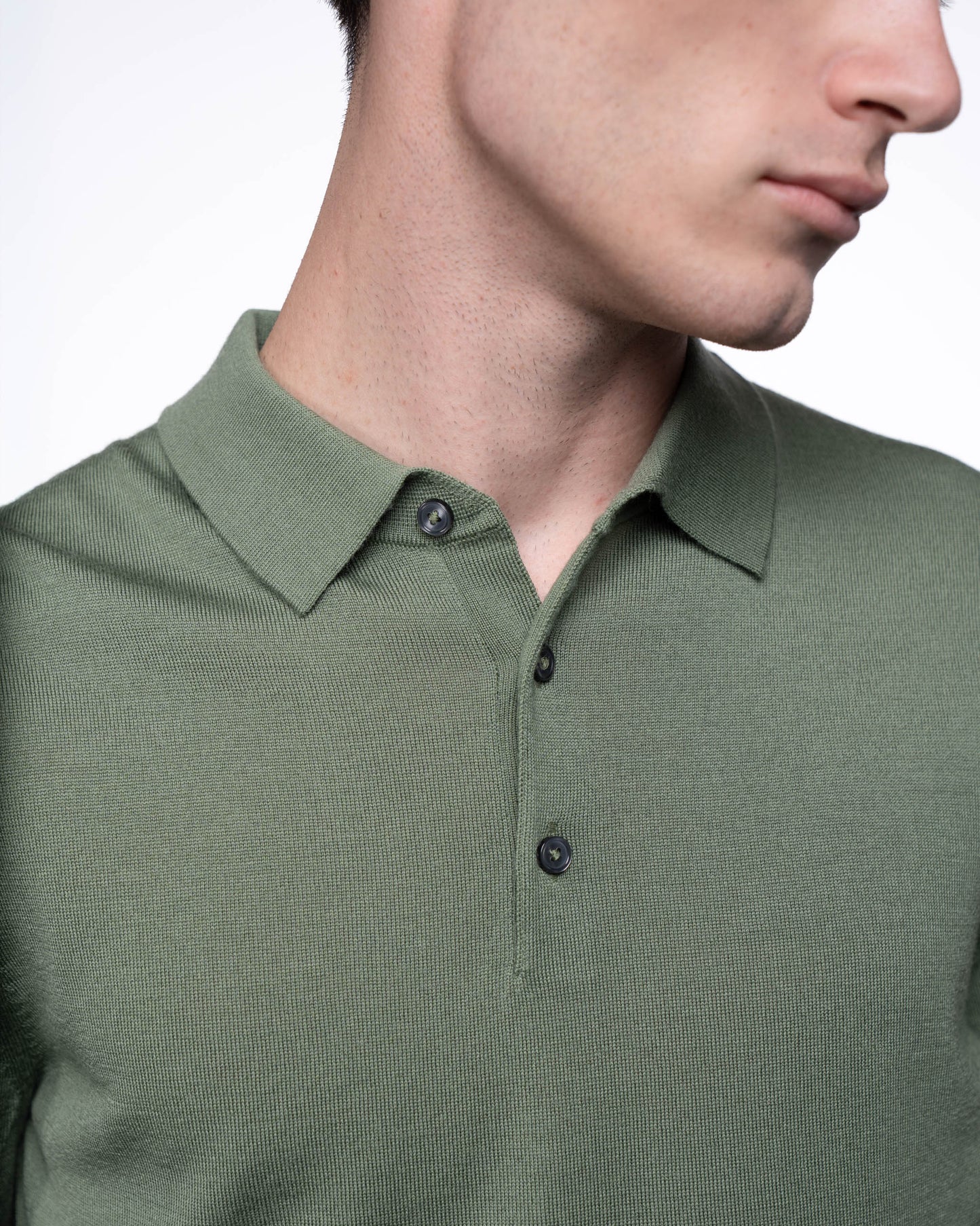 Polo Dzianinowe Męskie Premium - Oliwkowa Koszulka Swetrowa