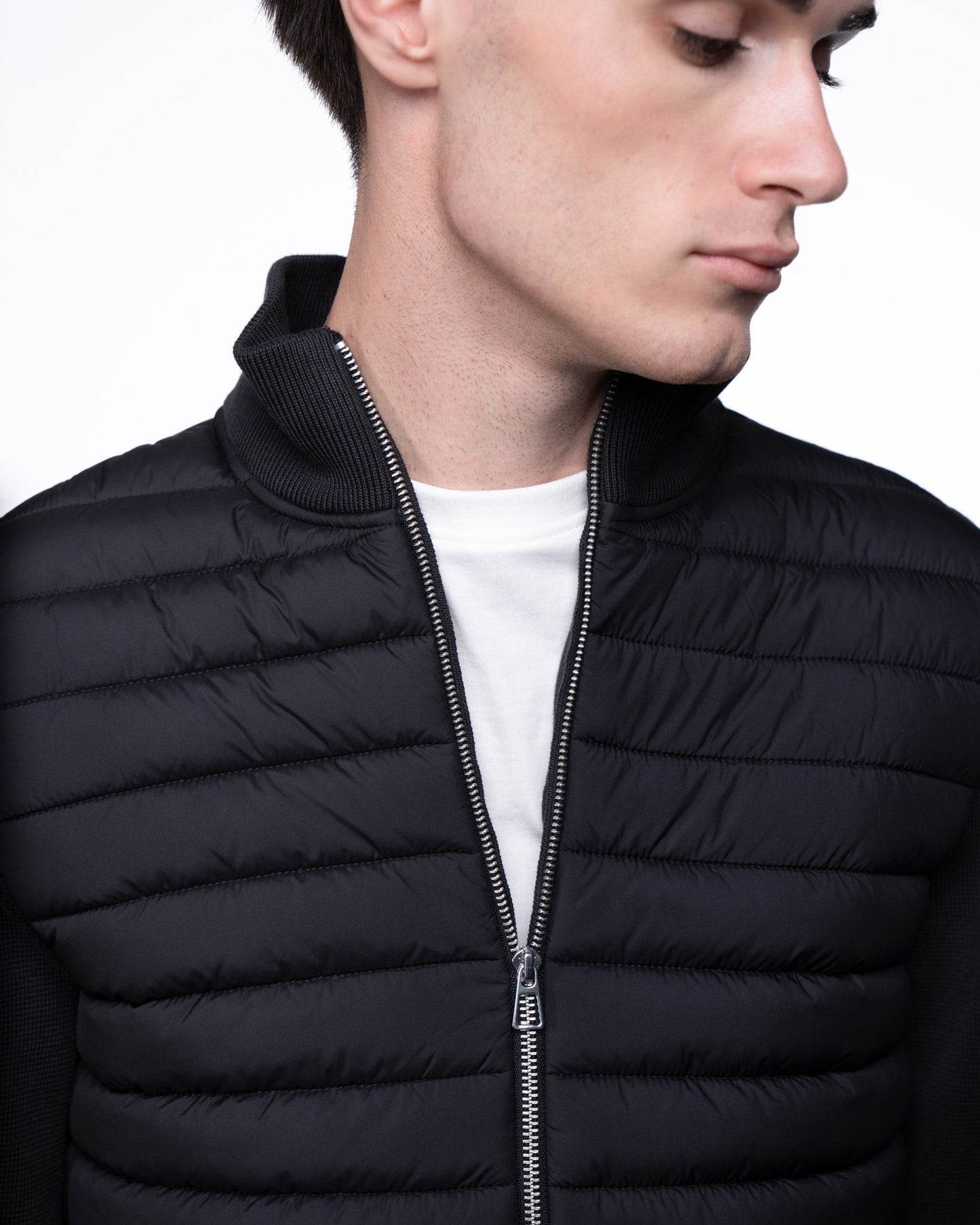 Kurtka Hybrydowa Męska Premium - Czarny Sweter Rozpinany Pikowany