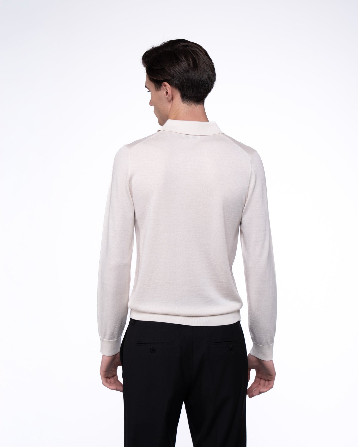 Polo Merino z Długim Rękawem Premium - Beżowy Longsleeve Ecru