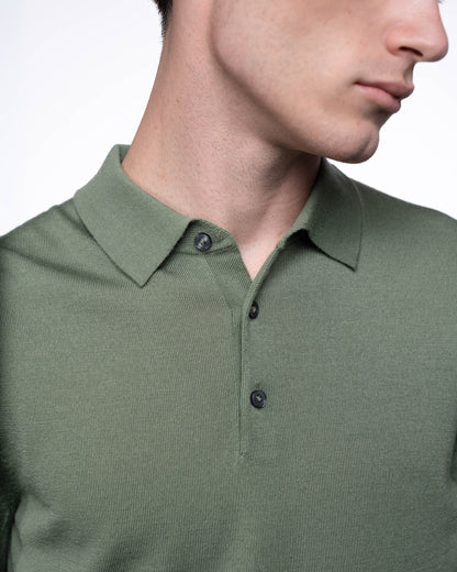 Polo Dzianinowe Męskie Premium - Oliwkowa Koszulka Swetrowa