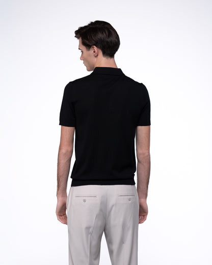 Polo Dzianinowe Męskie Premium - Czarna Koszulka Swetrowa