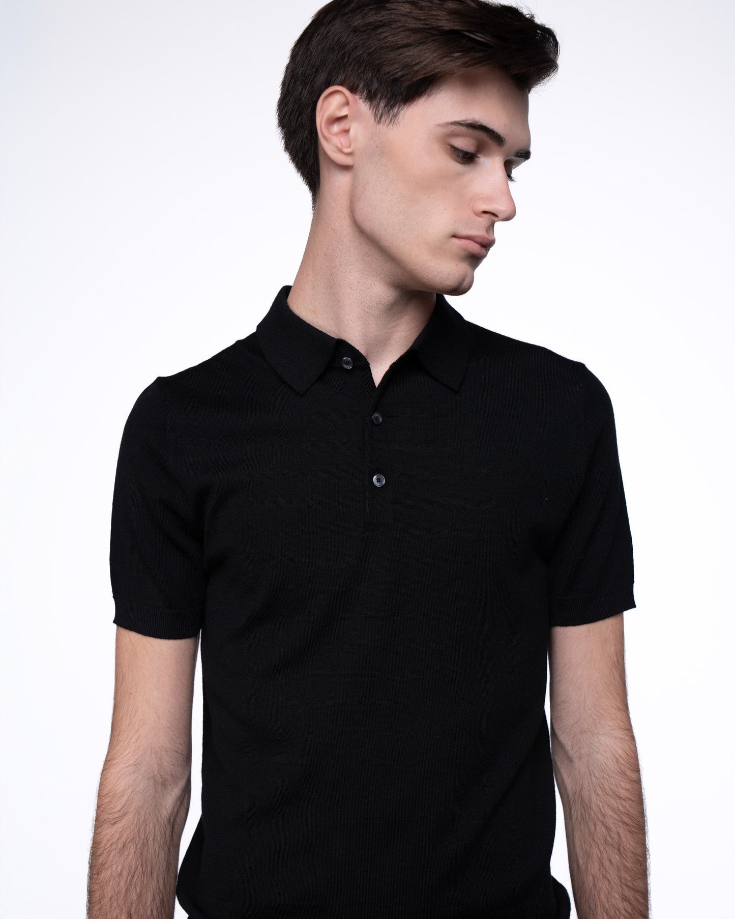 Polo Dzianinowe Męskie Premium - Czarna Koszulka Swetrowa