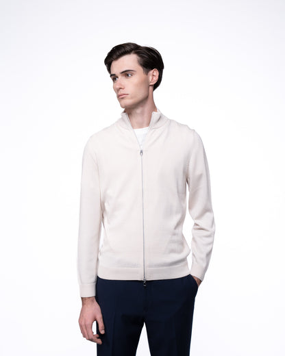 Sweter Rozpinany Merino & Kaszmir - Ecru Splot Warkoczowy