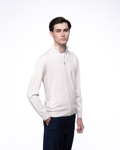 Sweter Rozpinany Merino & Kaszmir - Ecru Splot Warkoczowy