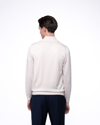 Sweter Rozpinany Merino & Kaszmir - Ecru Splot Warkoczowy