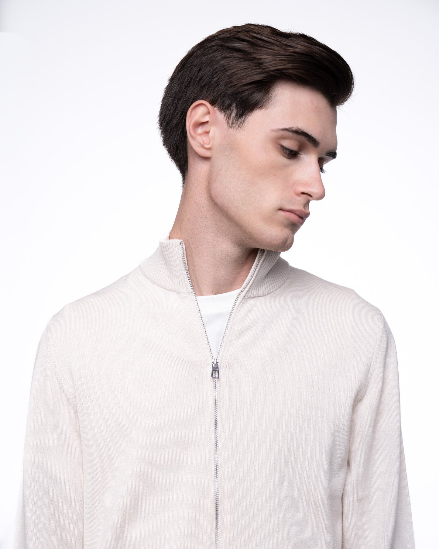 Sweter Rozpinany Merino & Kaszmir - Ecru Splot Warkoczowy