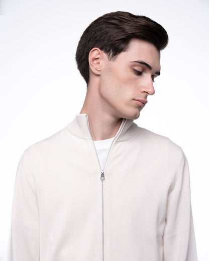 Sweter Rozpinany Merino & Kaszmir - Ecru Splot Warkoczowy