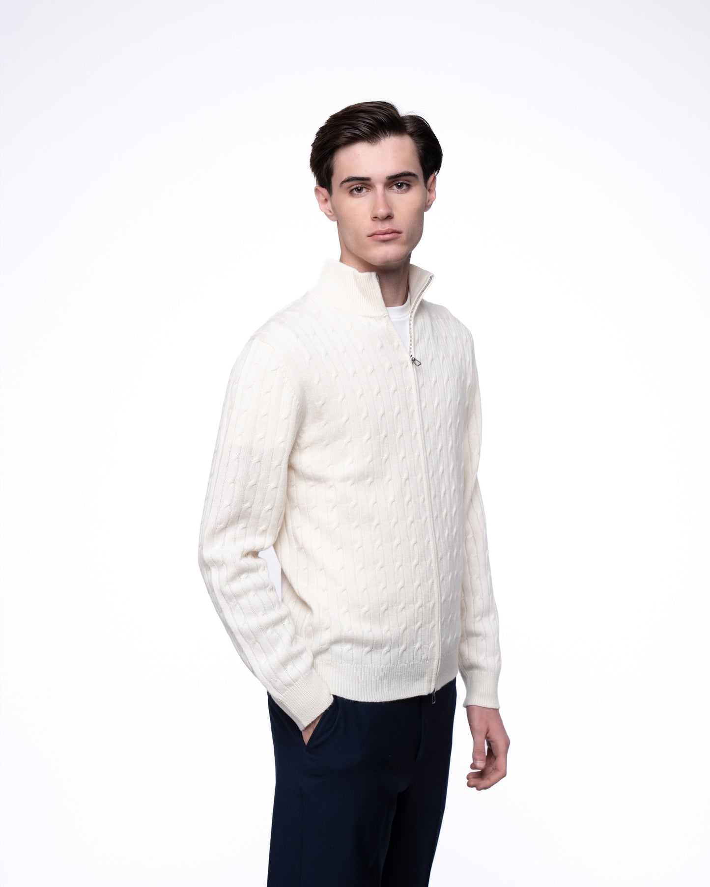 Sweter Rozpinany 100% Merino - Ecru Kardigan Premium
