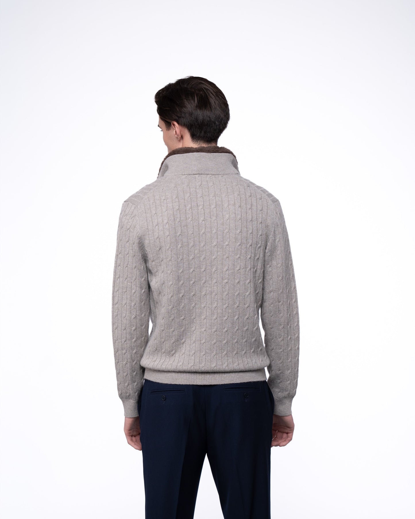 Sweter Merino & Kaszmir Quarter Zip - Taupe Splot Warkoczowy