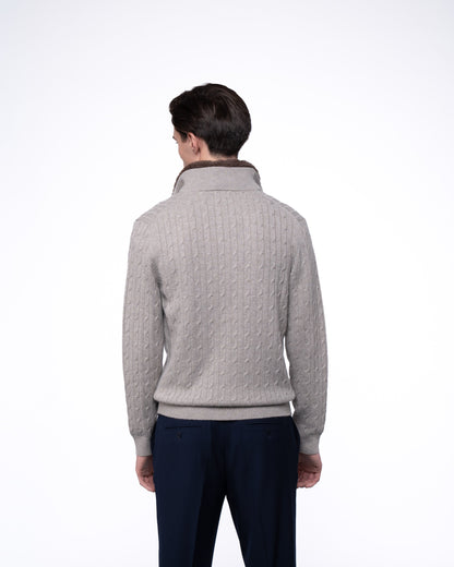 Sweter Merino & Kaszmir Quarter Zip - Taupe Splot Warkoczowy