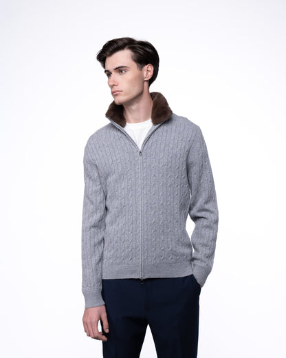 Sweter Merino & Kaszmir Quarter Zip - Ecru Splot Warkoczowy