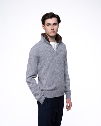 Sweter Merino & Kaszmir Quarter Zip - Ecru Splot Warkoczowy