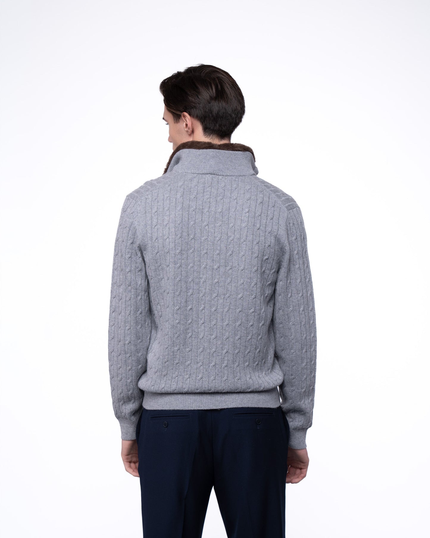 Sweter Merino & Kaszmir Quarter Zip - Ecru Splot Warkoczowy
