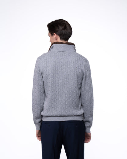 Sweter Merino & Kaszmir Quarter Zip - Ecru Splot Warkoczowy