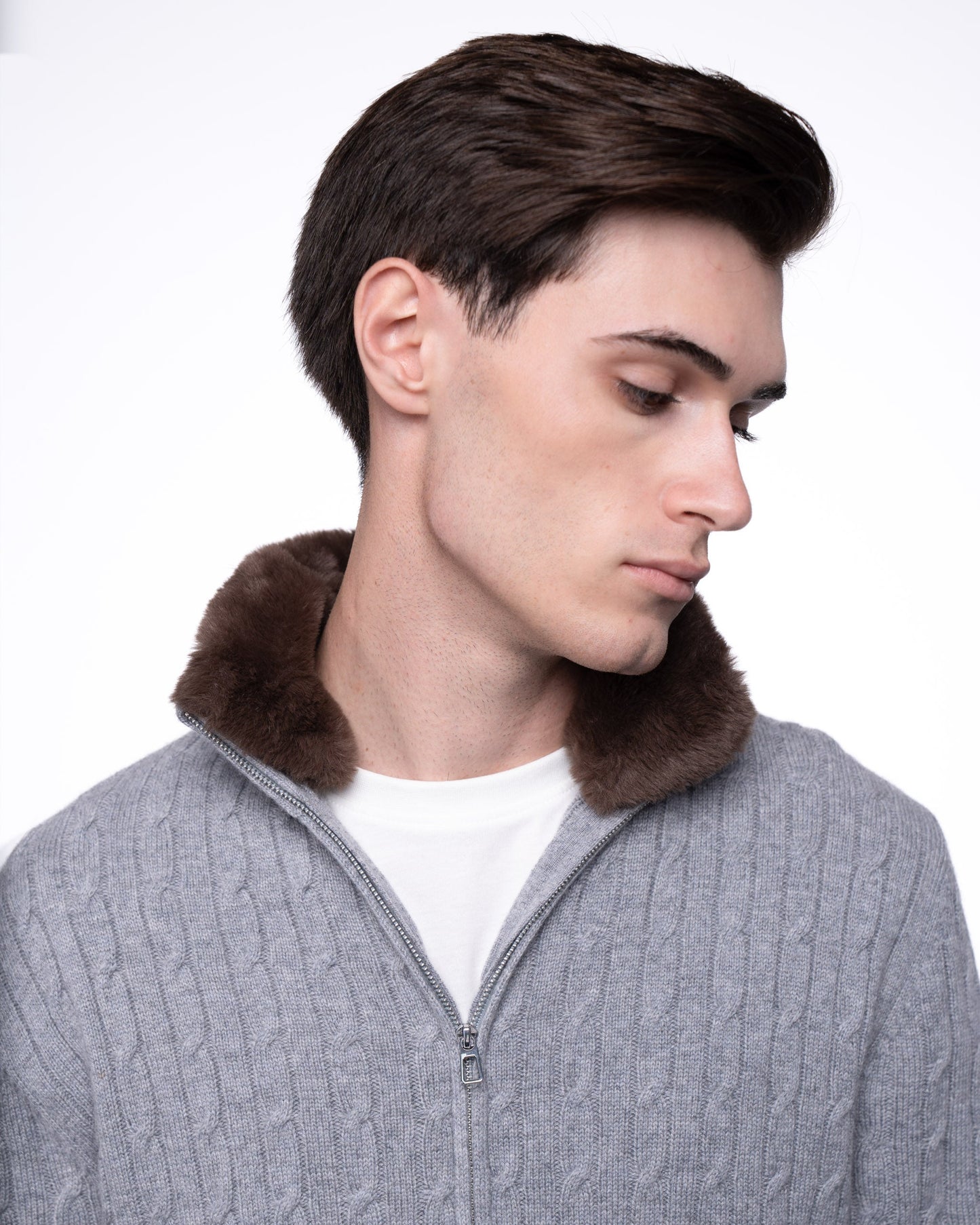 Sweter Merino & Kaszmir Quarter Zip - Ecru Splot Warkoczowy