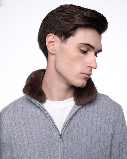 Sweter Merino & Kaszmir Quarter Zip - Ecru Splot Warkoczowy