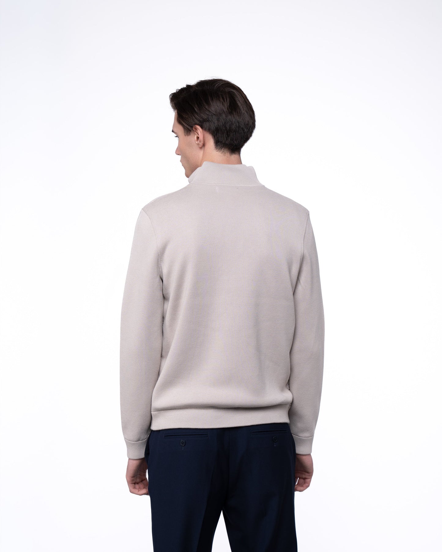 Kurtka Hybrydowa Męska Premium - Beżowy Sweter Rozpinany Pikowany