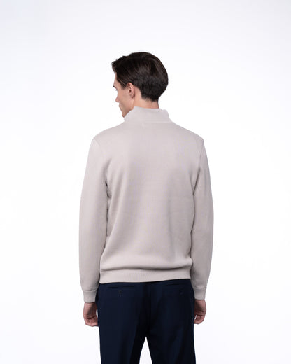 Kurtka Hybrydowa Męska Premium - Beżowy Sweter Rozpinany Pikowany