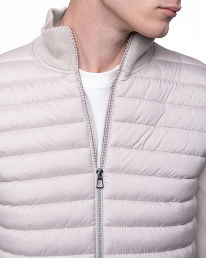 Kurtka Hybrydowa Męska Premium - Beżowy Sweter Rozpinany Pikowany