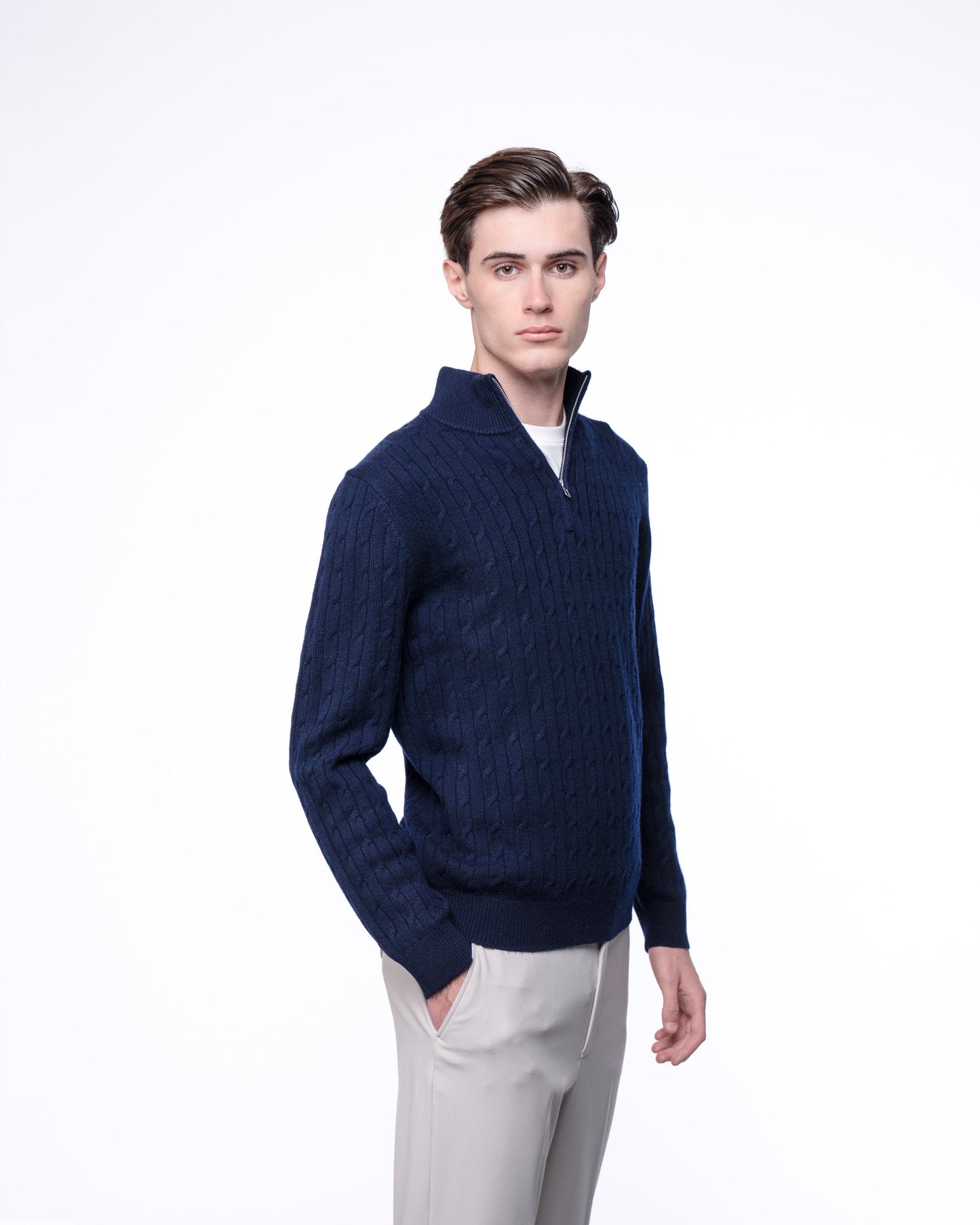 Sweter Rozpinany 100% Merino - Granatowy Kardigan Premium