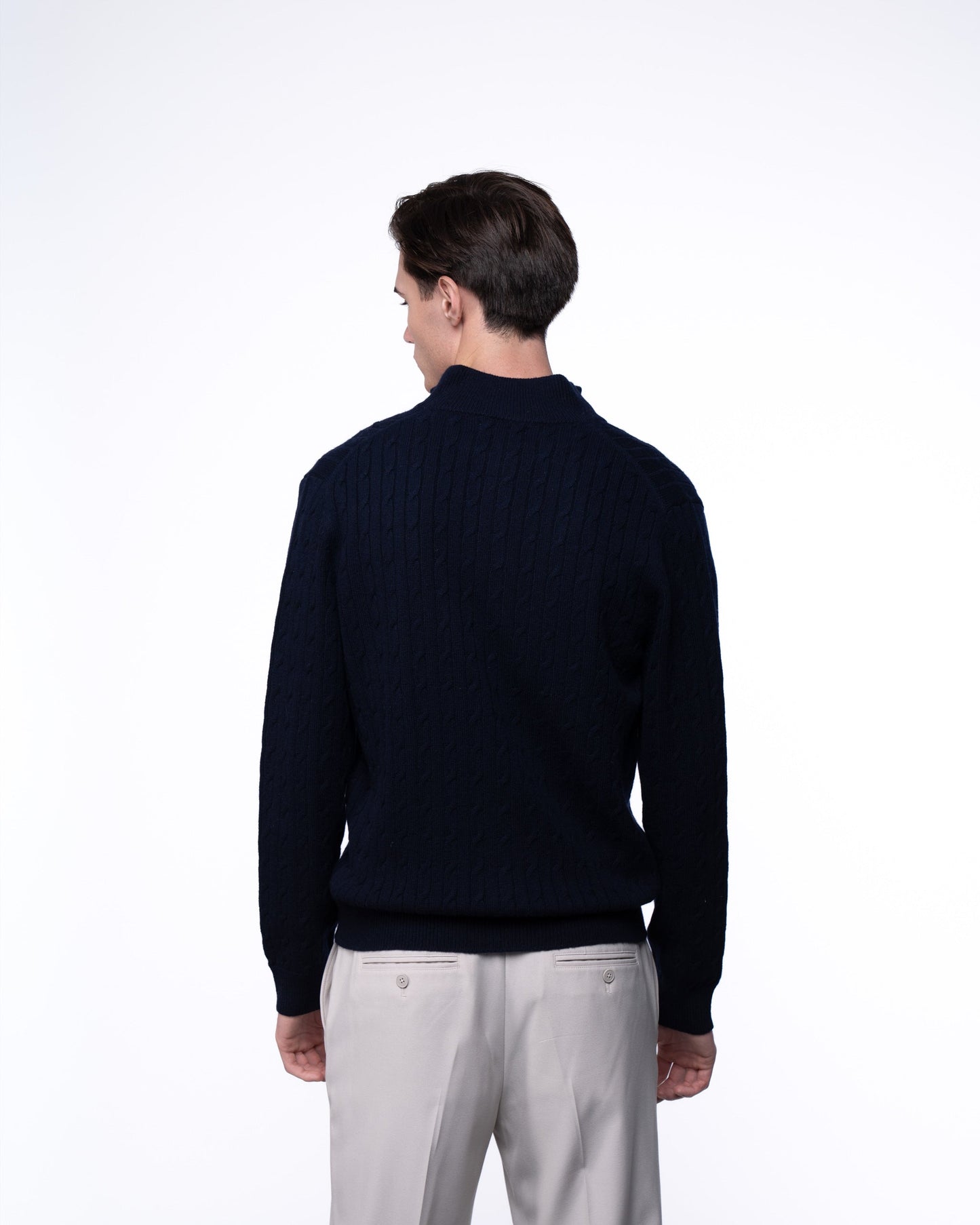 Sweter Merino & Kaszmir Quarter Zip - Granatowy Splot Warkoczowy