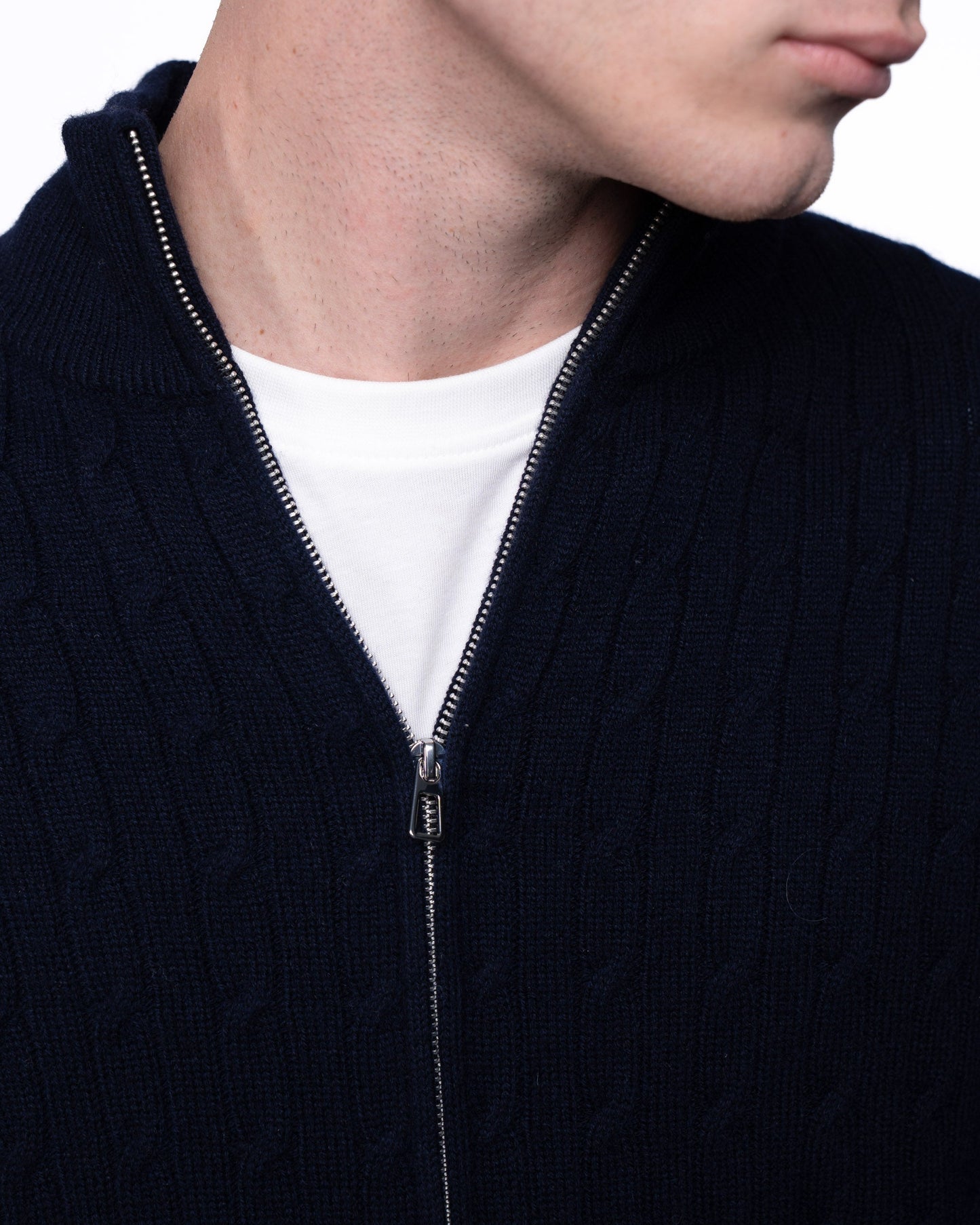 Sweter Merino & Kaszmir Quarter Zip - Granatowy Splot Warkoczowy