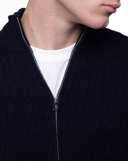 Sweter Merino & Kaszmir Quarter Zip - Granatowy Splot Warkoczowy