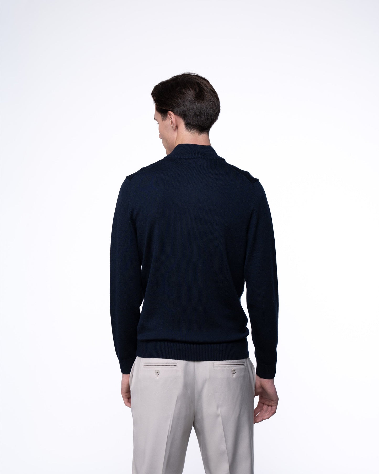 Sweter Merino & Kaszmir Quarter Zip - Granatowy Splot Warkoczowy