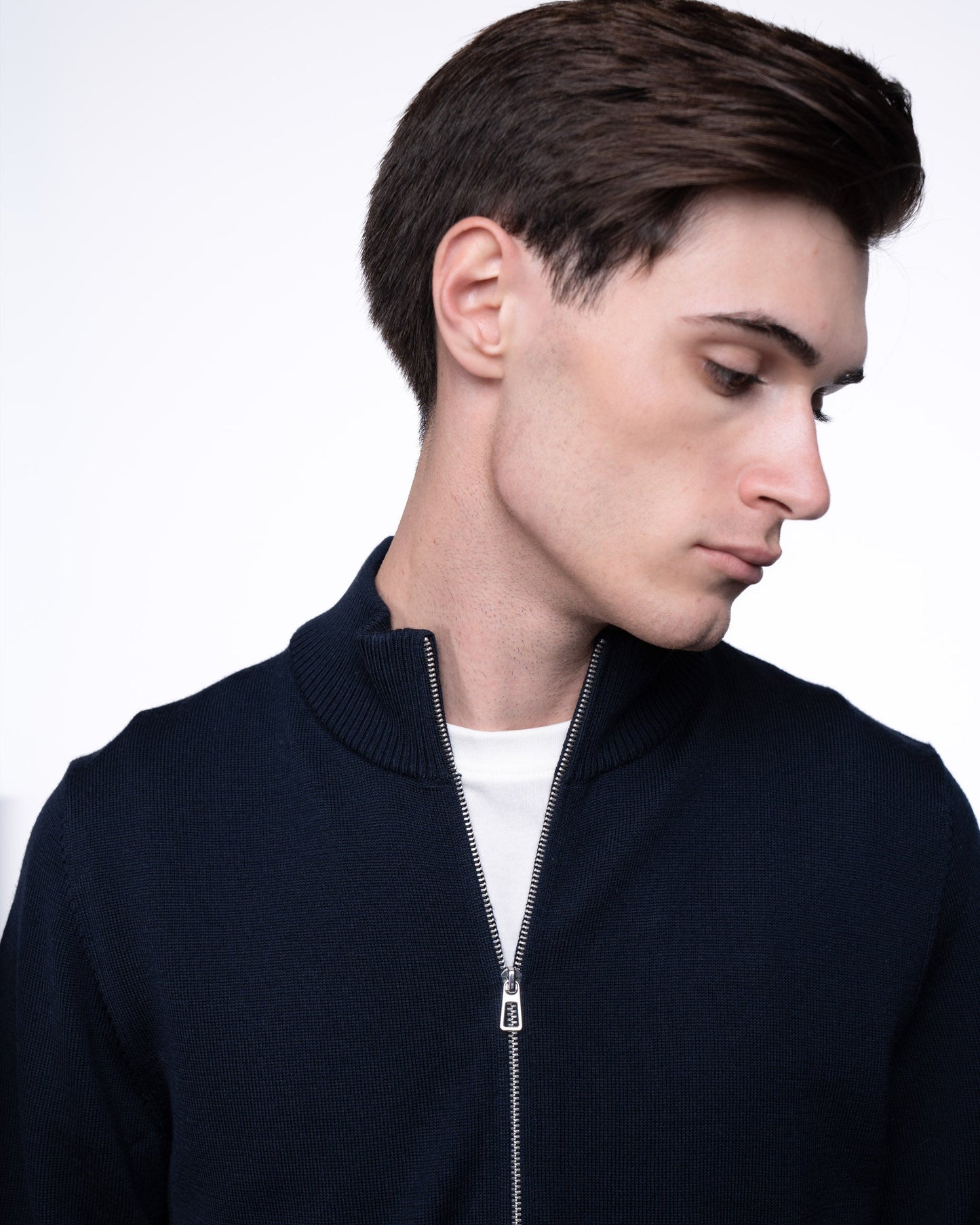 Sweter Merino & Kaszmir Quarter Zip - Granatowy Splot Warkoczowy