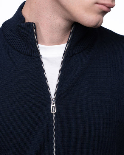 Sweter Merino & Kaszmir Quarter Zip - Granatowy Splot Warkoczowy