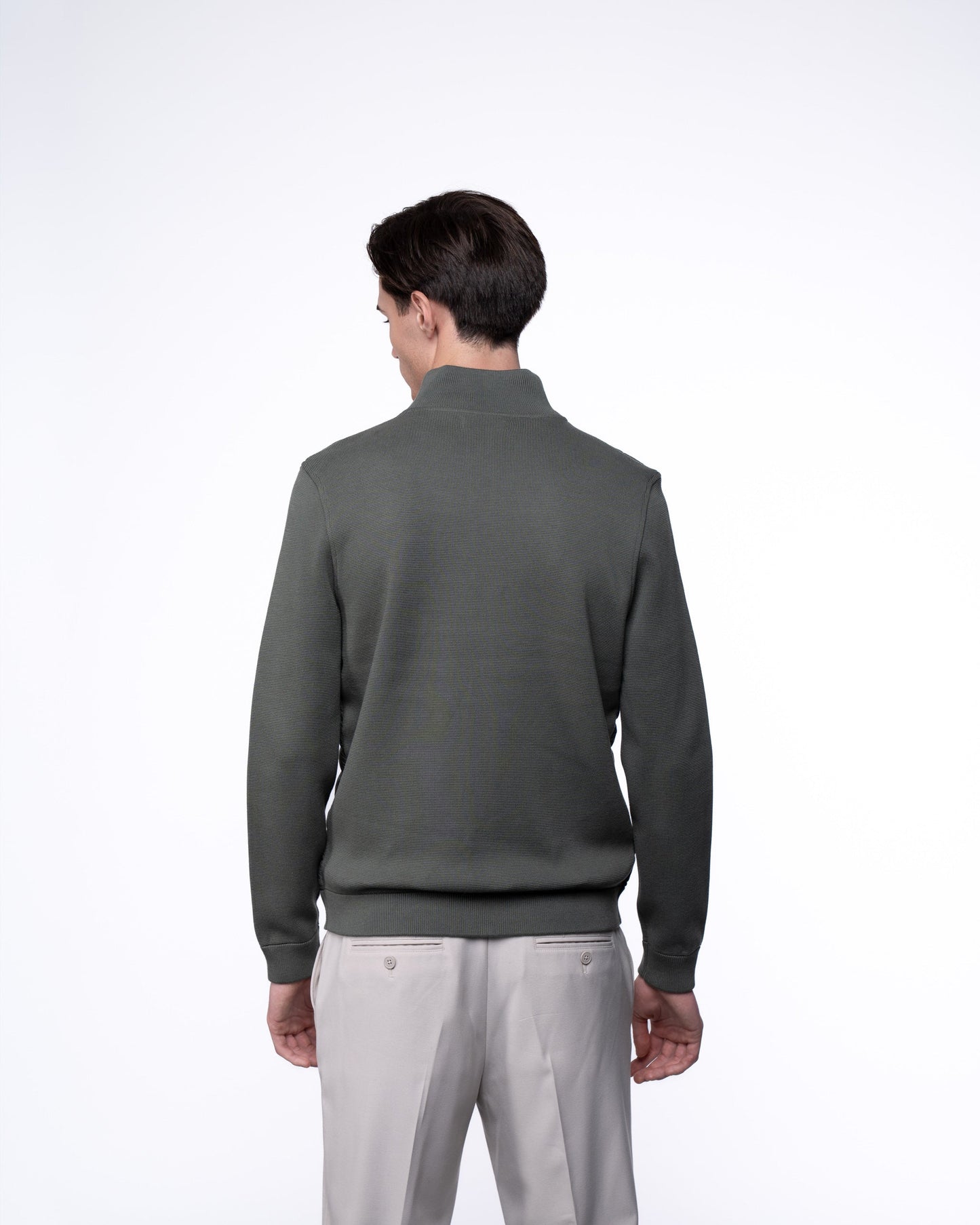 Kurtka Hybrydowa Męska Premium - Oliwkowy Sweter Rozpinany Pikowany