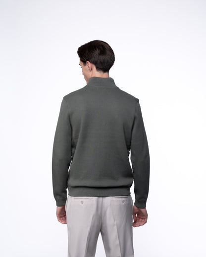 Kurtka Hybrydowa Męska Premium - Oliwkowy Sweter Rozpinany Pikowany