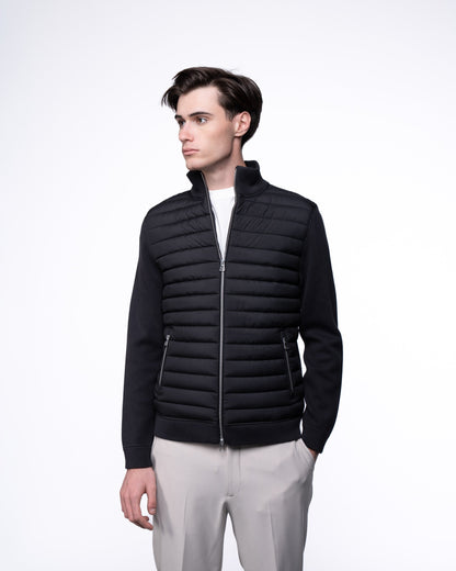 Kurtka Hybrydowa Męska Premium - Czarny Sweter Rozpinany Pikowany