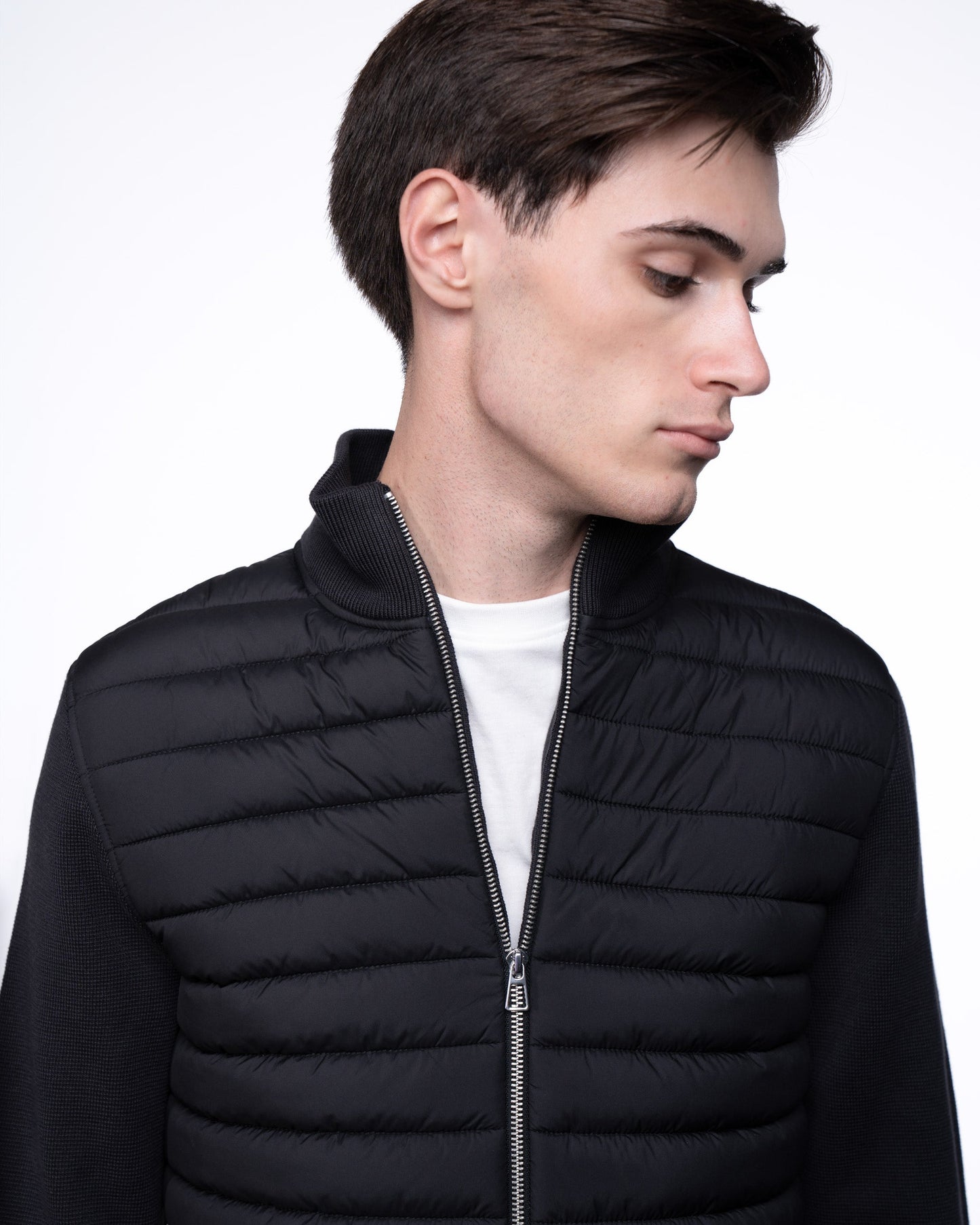 Kurtka Hybrydowa Męska Premium - Czarny Sweter Rozpinany Pikowany