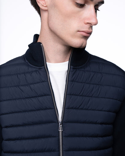 Kurtka Hybrydowa Męska Premium - Granatowy Sweter Rozpinany Pikowany